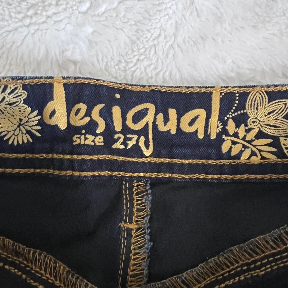 Desigual‎ Denim Irati Skinny Jeans Dark Wash Embroidered Indigo 18SWDD61 Size 3